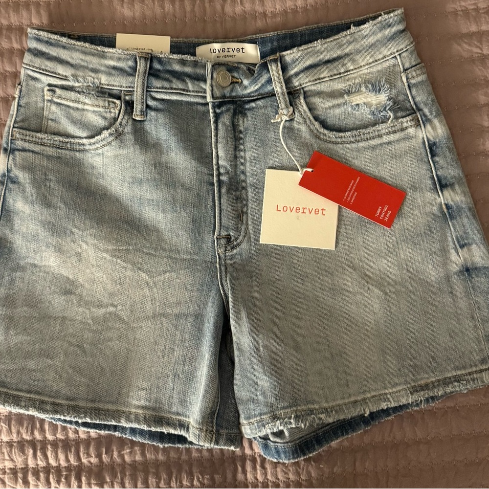 Lovervet by Vervet Women's Light Blue High Rise Tummy Control Denim Shorts